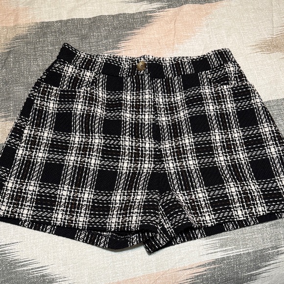 Pink Lily Pants - Pink Lily Black and White Checkered High Waist Shorts